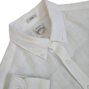 J. Crew White Slim Button-Down Linen Shirt